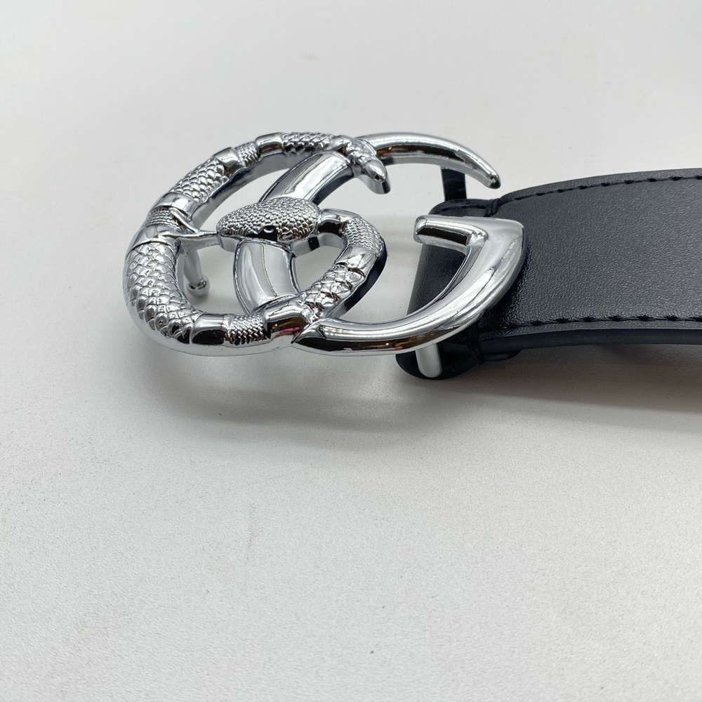 Gucci Black Leather Belt Silver Snake GG Buckle- 100 L W Box - Picture 11 of 13